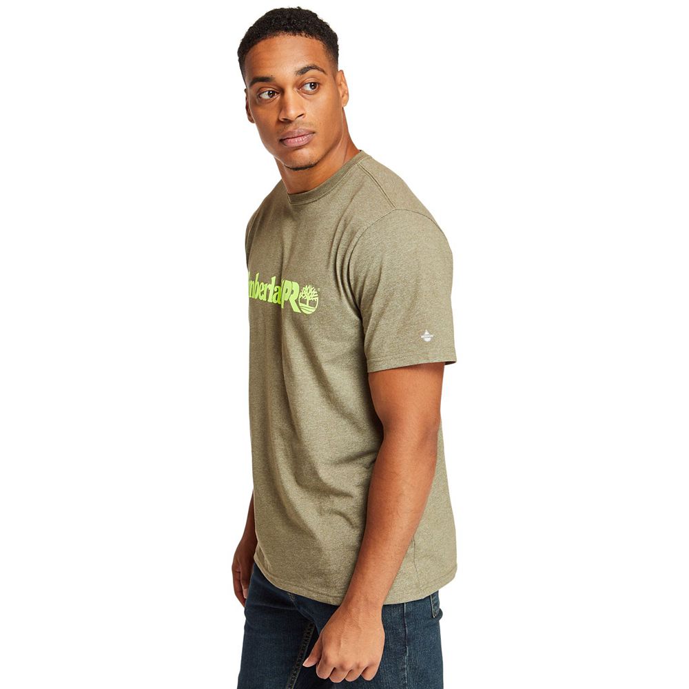 Camisetas Timberland Hombre Pro® Manga Corta Base Plate Wicking Logo Verde Oliva - Chile VJS-821754